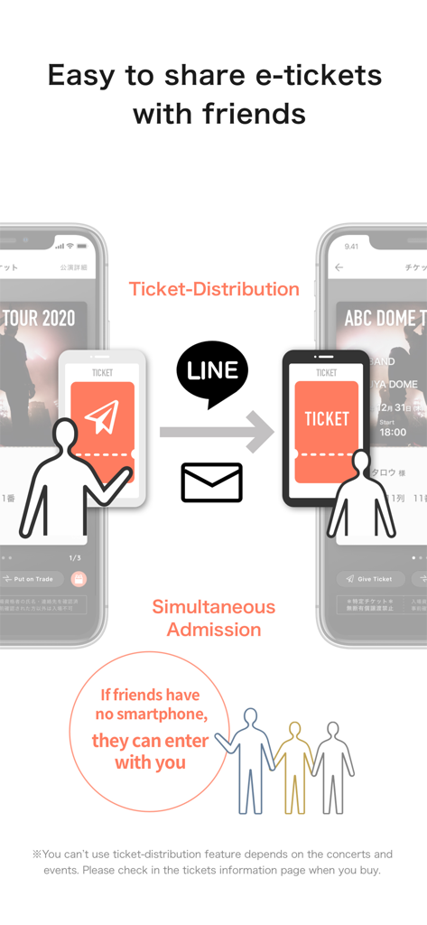 Tixplus E-Tickets - Una ilustración que explica cómo compartir entradas electrónicas con amigos y entrar a eventos juntos usando la aplicación Tixplus.