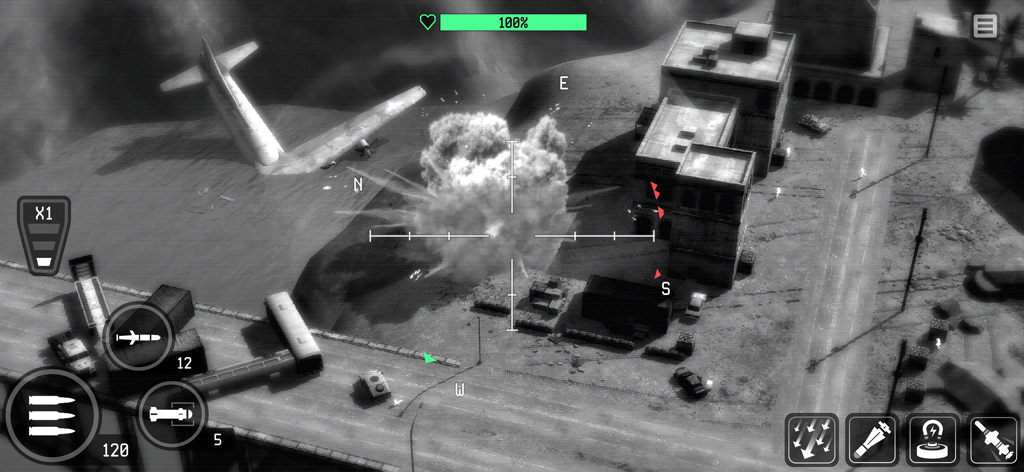 Thermal vision aerial combat gameplay showing a drone strike explosion in War Drone 3D Shooting Games