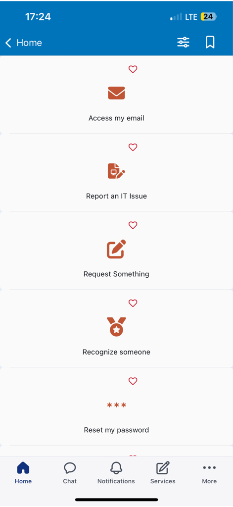 mypepsico mobile app home screen with quick access to employee services like IT support and email