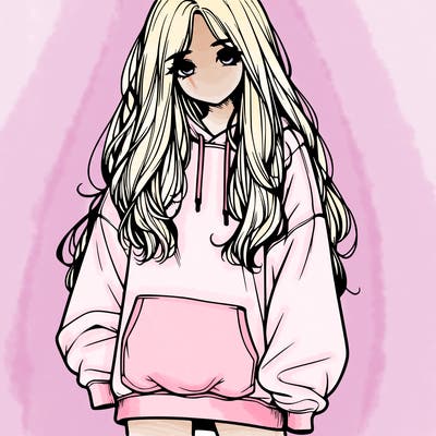 realistic girl with long hair and baggy sweat shirt