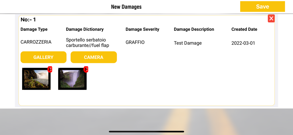 MyRent The Car Rental Software - Modulo di ispezione digitale del veicolo per la segnalazione di danni al noleggio auto con funzionalità di caricamento foto