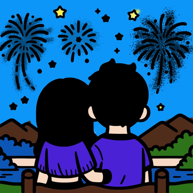 couple watching fireworks