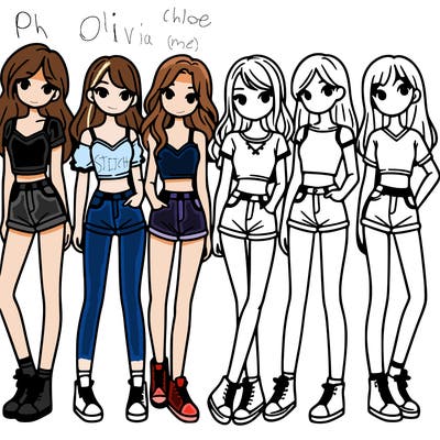 a group of girls wearing crop tops and shorts