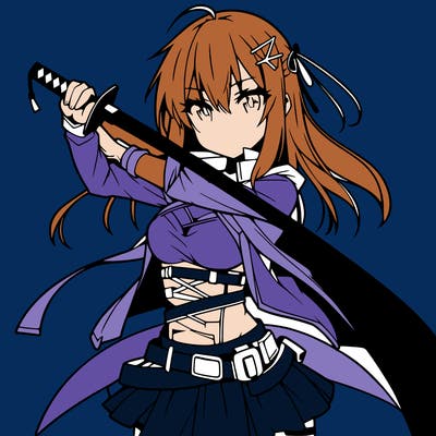 anime girl with sword in cool pose
