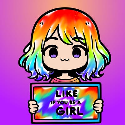 a cute girl holding a sign that says like if you’re a girl