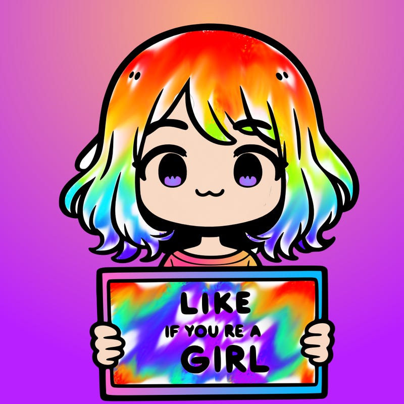 a cute girl holding a sign that says like if you’re a girl