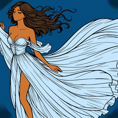 realistic woman in dress flowing the the wind