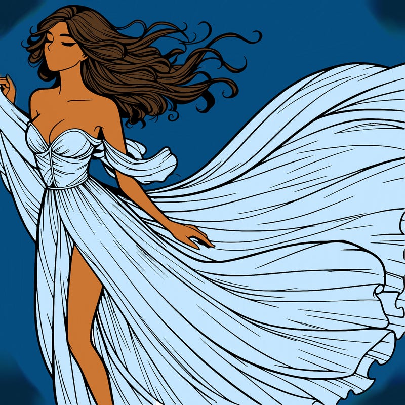 realistic woman in dress flowing the the wind