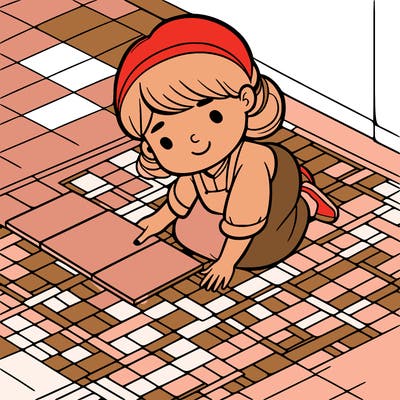 girl laying down tiles on the floor