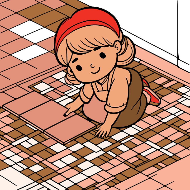 girl laying down tiles on the floor