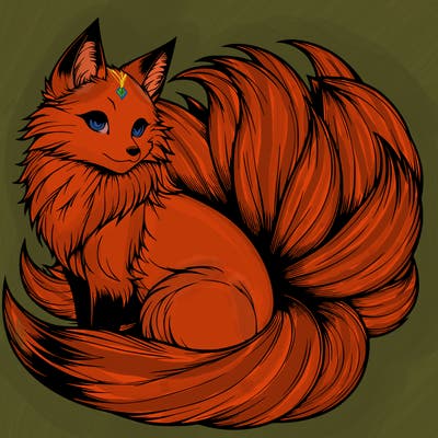 realistic detailed 9 tailed anime fox