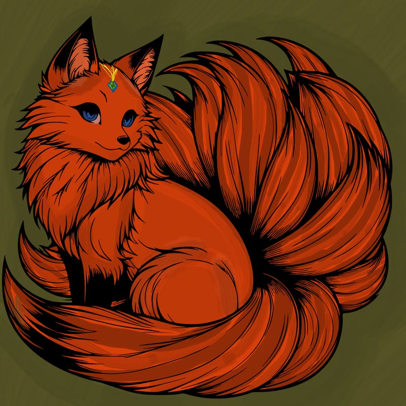 realistic detailed 9 tailed anime fox