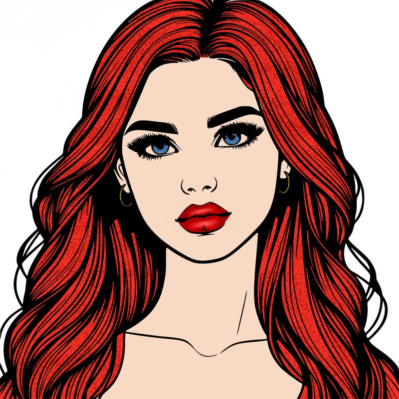 realistic girl, with long hair and lips