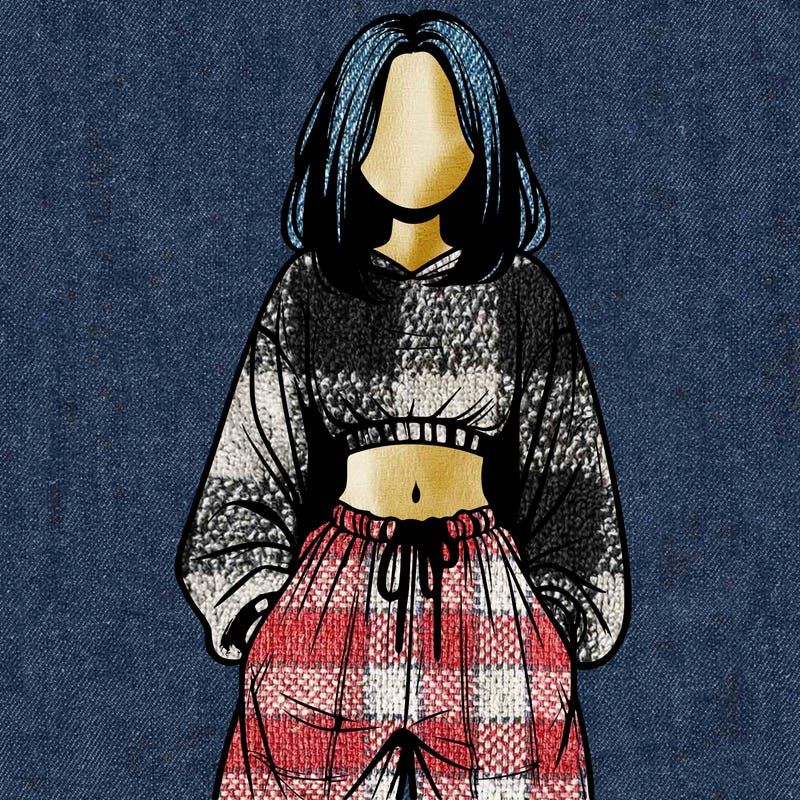 realistic girl faceless with baggy pants and a crop top