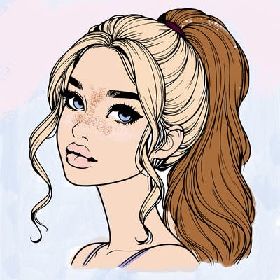 realistic girl with a ponytail on her hair and lips