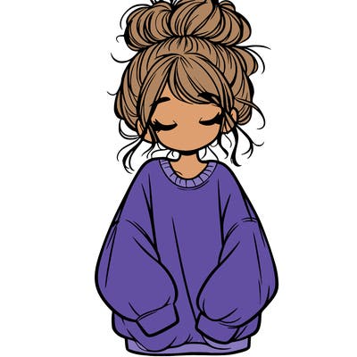 girl with baggy sweatshirt and messy bun