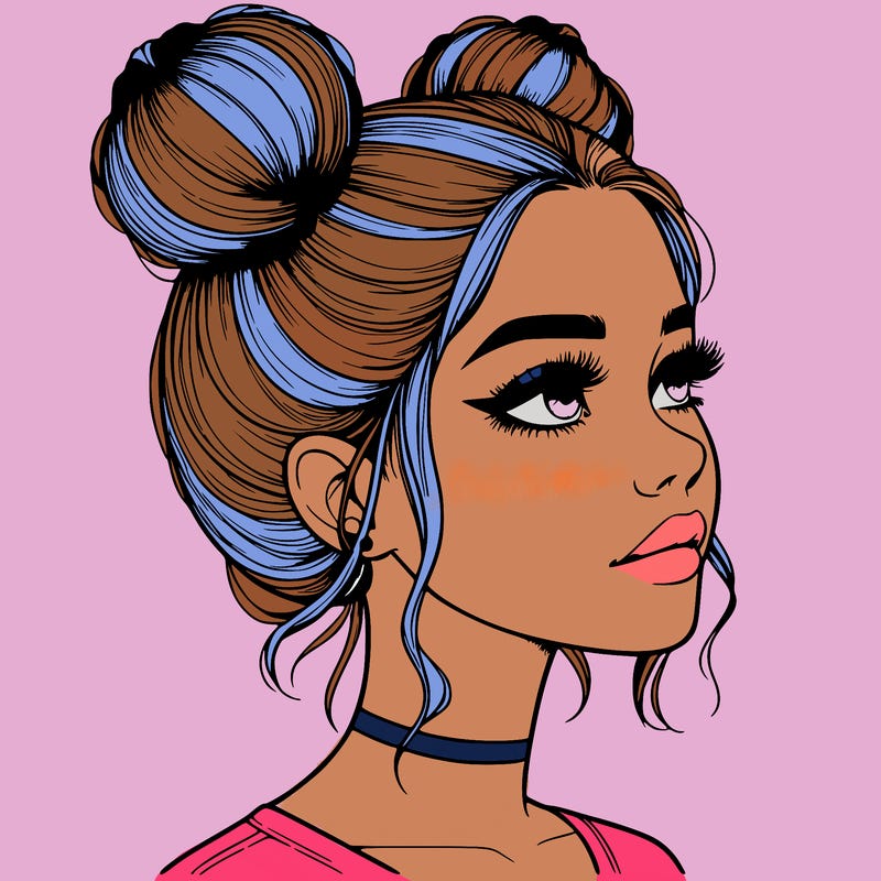 realistic girl with buns on the top of her head