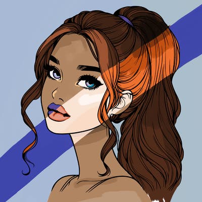 realistic girl with a ponytail on her hair and lips