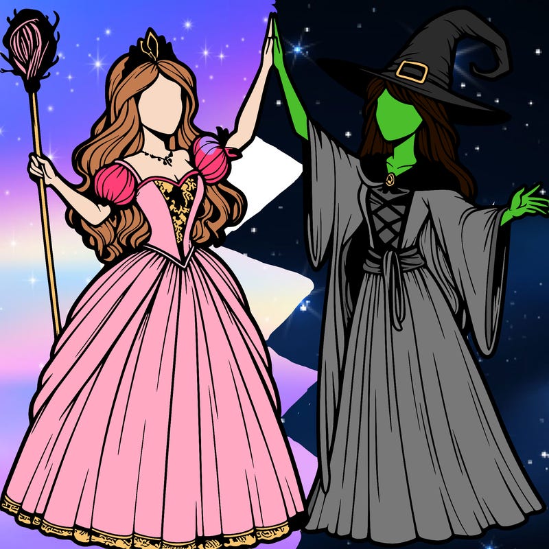 detailed realistic split of a princess and a witch