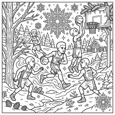 Experience the thrill of basketball meeting the magic of winter with this unique coloring page. Featuring dynamic NBA small forwards playing in a snowy wonderland, it's perfect for fans of all ages.
