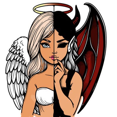 realistic angel half demon