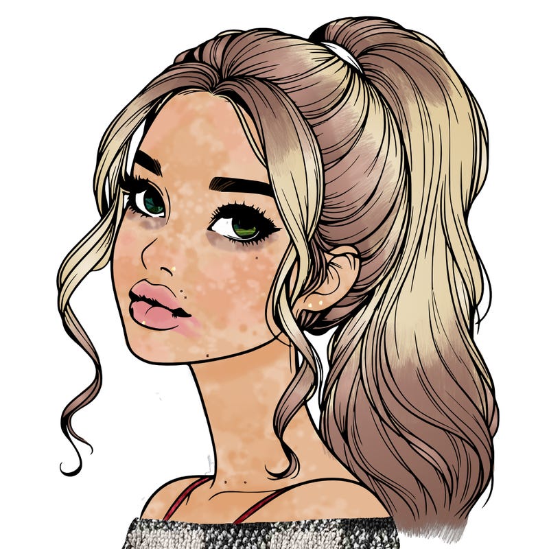 realistic girl with a ponytail on her hair and lips