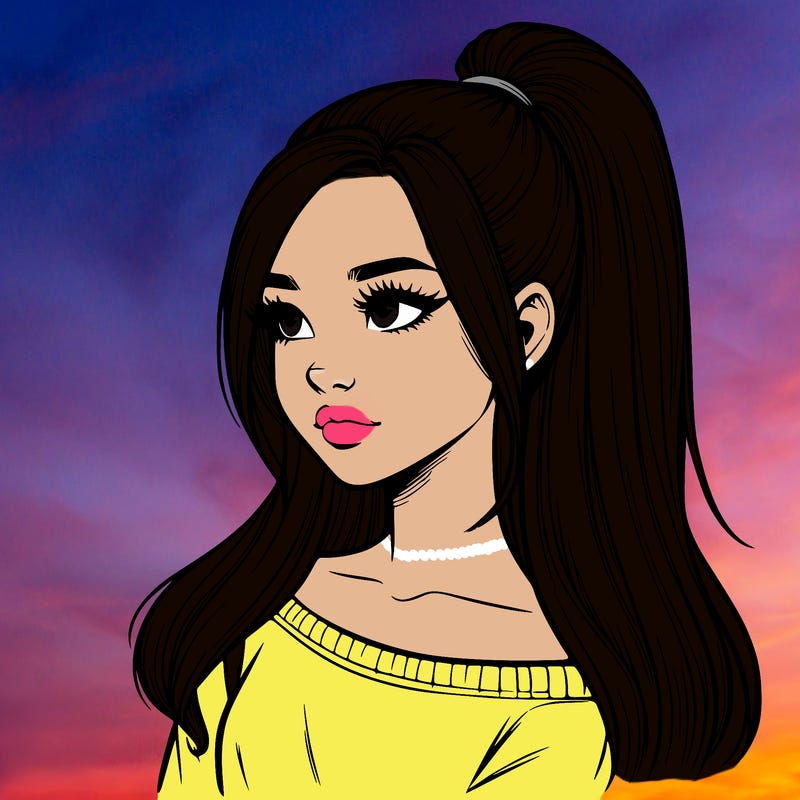 realistic girl with a high ponytail