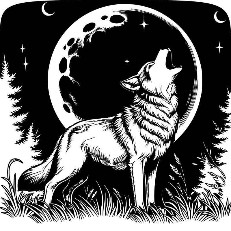 realistic wolf howling at the moon
