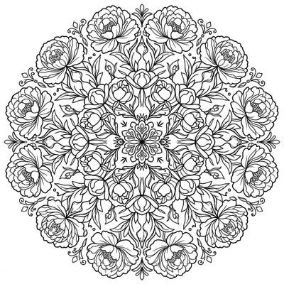Discover the serene beauty of Itoh peonies arranged in a stunning circular mandala. This intricate floral design offers a calming and rewarding coloring experience, perfect for relaxation.