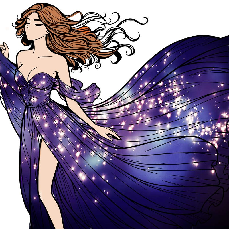 realistic woman in dress flowing the the wind