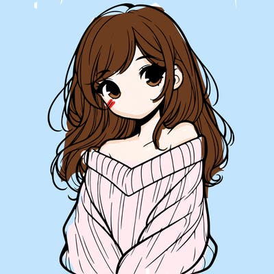 shy pretty girl wearing a sweater that is falling off one shoulder portrait