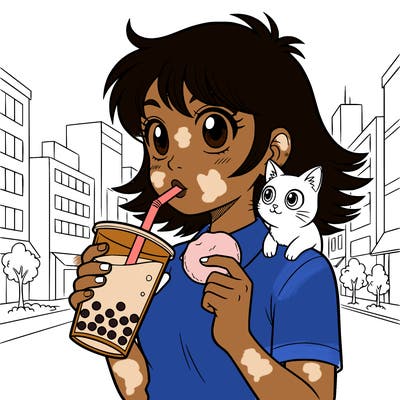 girl drinking boba and holding mochi