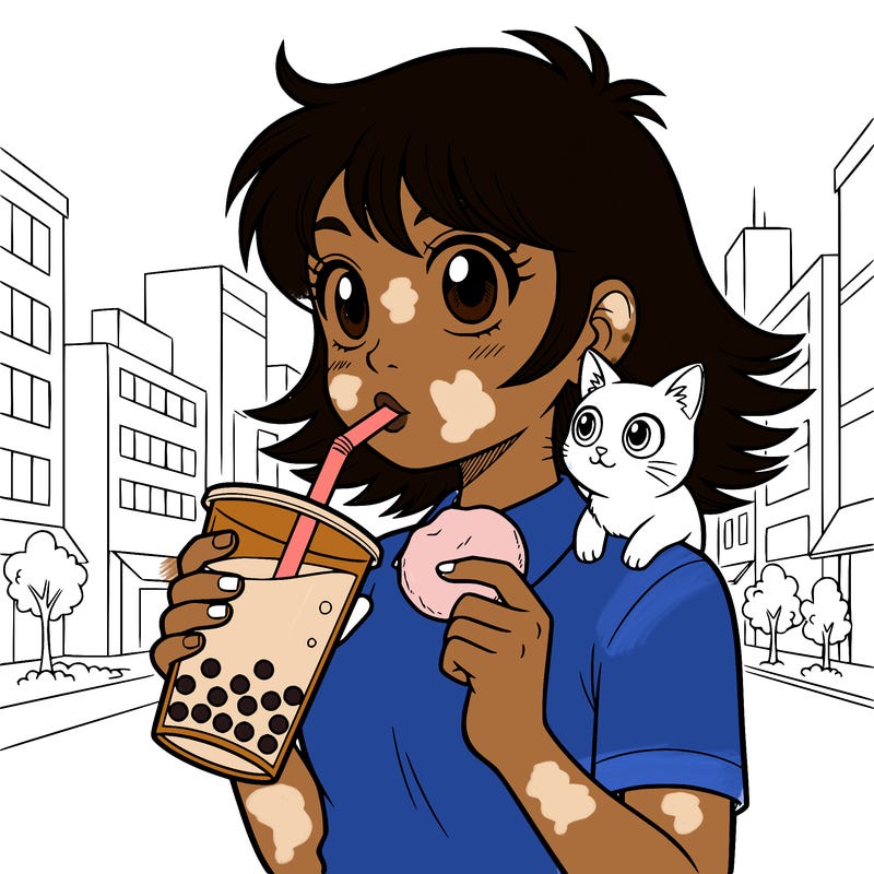 girl drinking boba and holding mochi