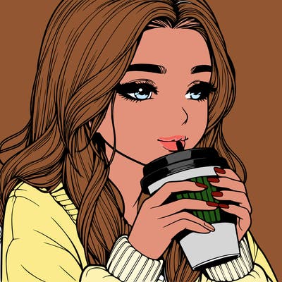 realistic girl drinking coffee
