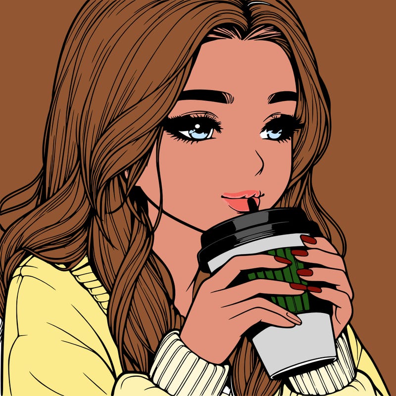 realistic girl drinking coffee
