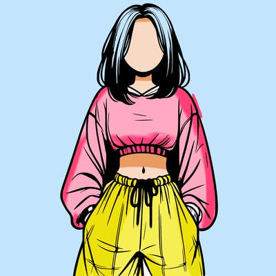 realistic girl faceless with baggy pants and a crop top