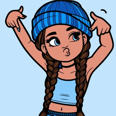 realistic teenage girl with braids and a beanie and crop top doing 🫶🏼