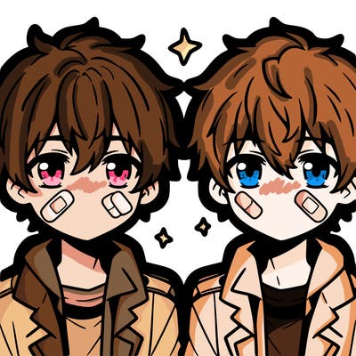 two anime boys bandaids on face