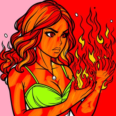 a realistic woman having the power of fire