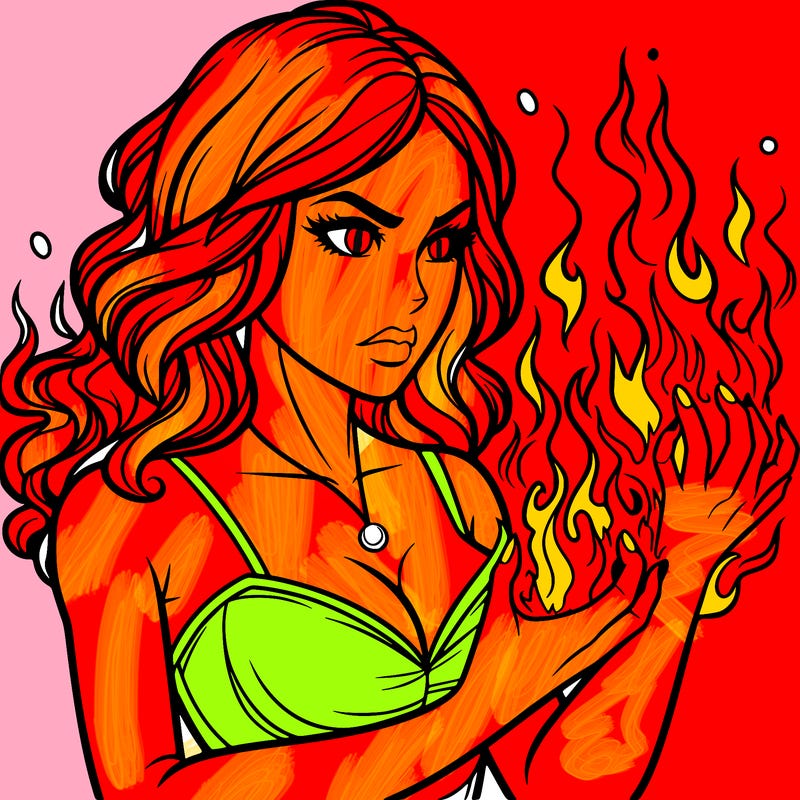 a realistic woman having the power of fire