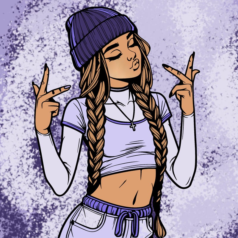 realistic teenage girl with braids and a beanie and crop top doing 🫶🏼