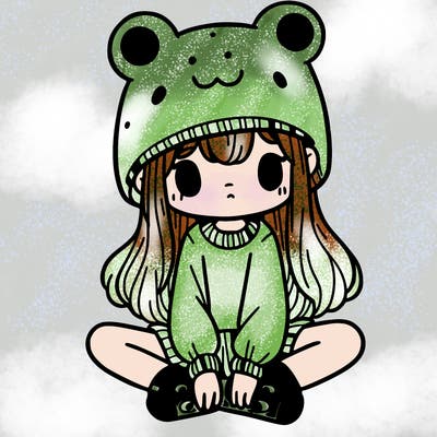 a girl wearing a frog hat and some frog socks
