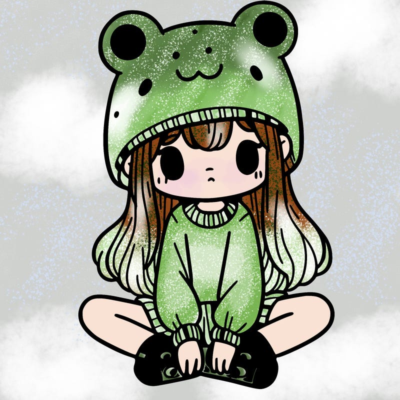 a girl wearing a frog hat and some frog socks