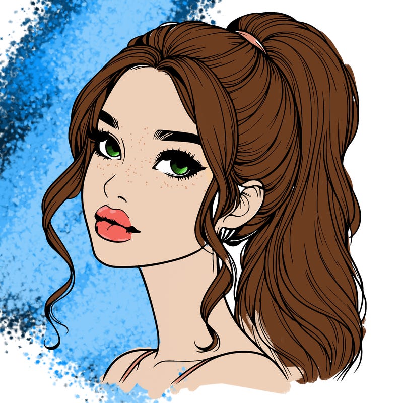 realistic girl with a ponytail on her hair and lips