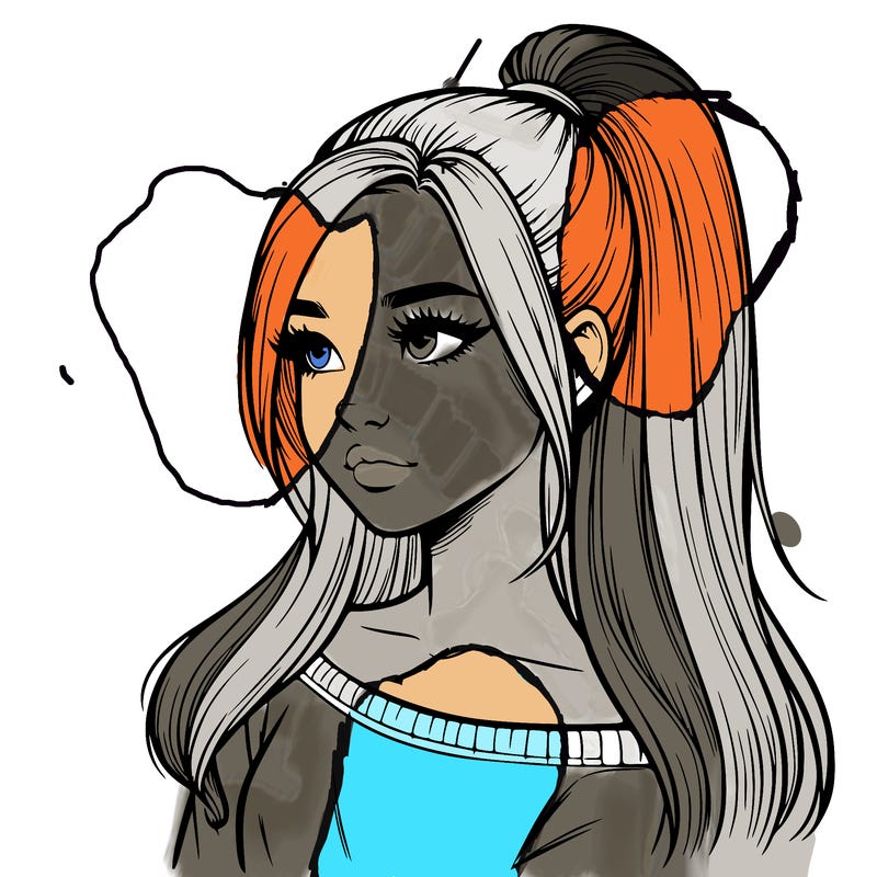 realistic girl with a high ponytail