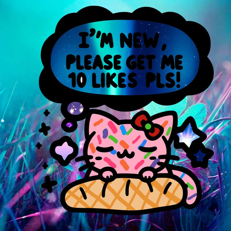 kitty taking a nap dream talking and saying "i'm new, please get me at least 10 likes pls!!"