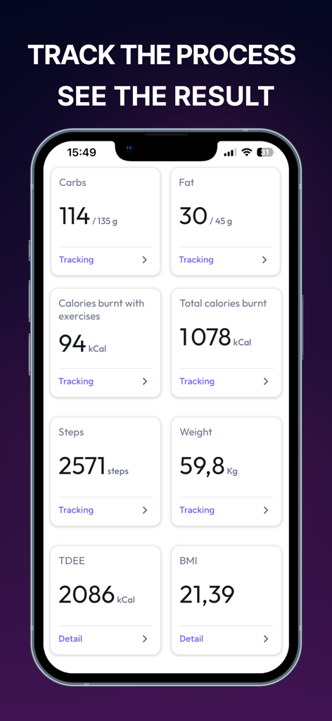 Hero - Coach AI - Hero Coach AI dashboard displaying calories macros and physical activity tracking metrics