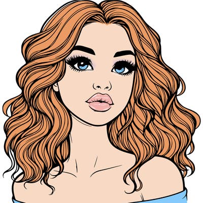 realistic girl with wavy hair and lips