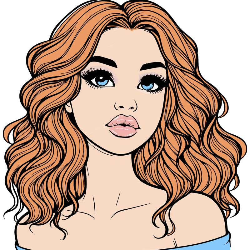 realistic girl with wavy hair and lips
