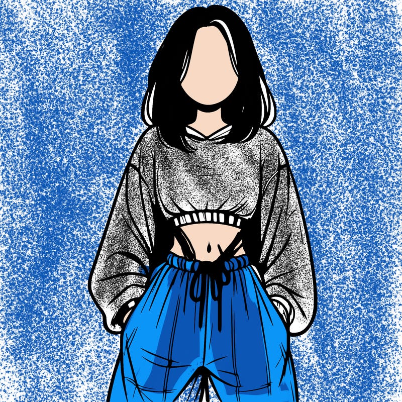 realistic girl faceless with baggy pants and a crop top